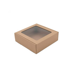 Lille brun emballageæske med vindue | 185x195x60 mm | Superbox