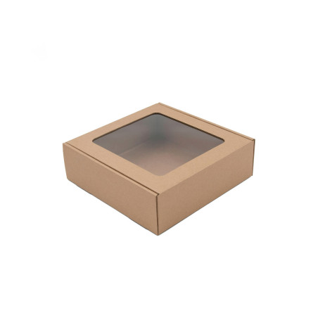 Lille brun emballageæske med vindue | 185x195x60 mm | Superbox