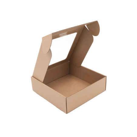 Brun æske med PVC-vindue, 6 cm høj