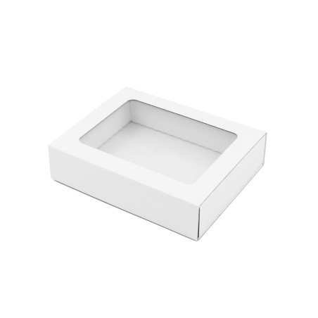 Hvid skuffeæske med vindue | 195x148x48 mm | Superbox