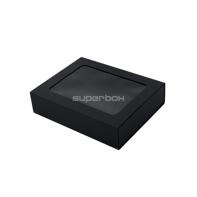 Sort skuffeæske med vindue | 195x148x48 mm | Superbox