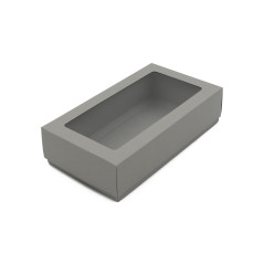 Grå æske med PVC-vindue til macarons | 200x110x50 mm | Superbox