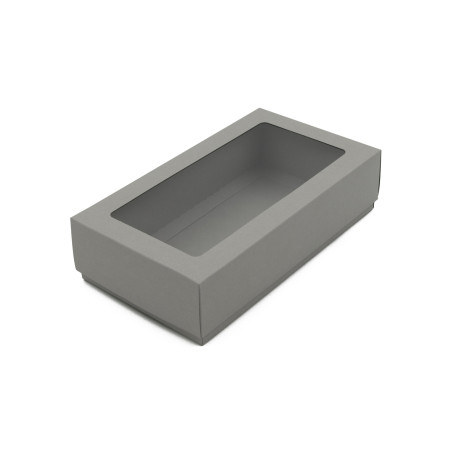 Grå æske med PVC-vindue til macarons | 200x110x50 mm | Superbox