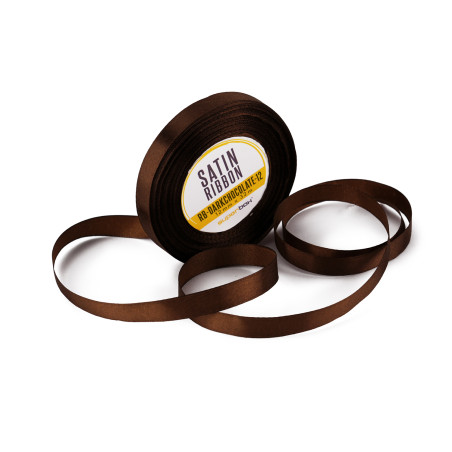 Dyb mørk chokoladefarvet satinbånd, 12 mm bredde