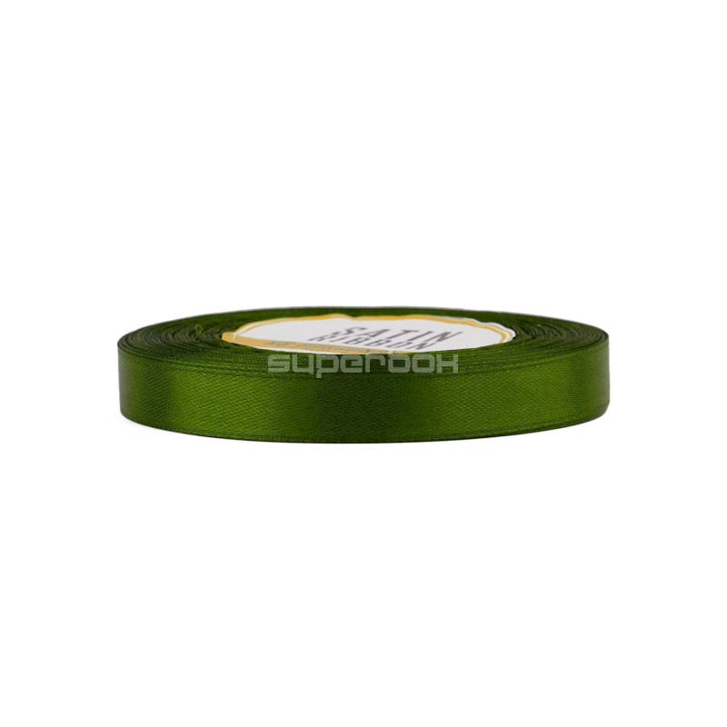 Slankt olivengrønt satinbånd | 12 mm x 32 m | Superbox