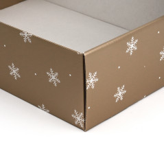 Gylden gaveæske med vindue og snefnug | 305x215x85 mm | Superbox