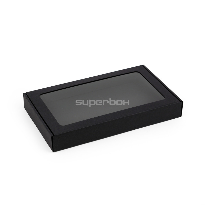 Black Low Height Gift Box with PVC Window | 300x180x40 mm | Superbox