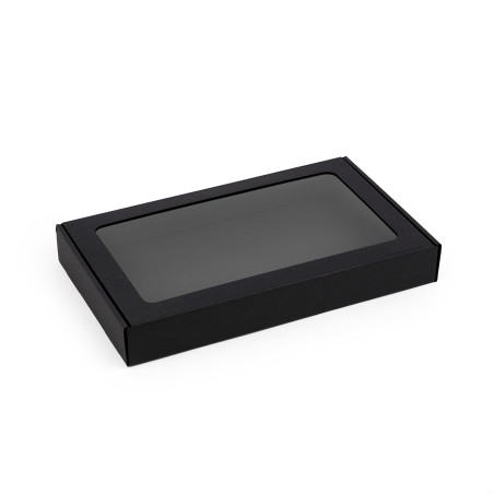 Sort lav gaveæske med PVC-vindue | 300x180x40 mm | Superbox