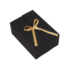 A5 format black double door box with gold ribbon, 220x150x85 mm