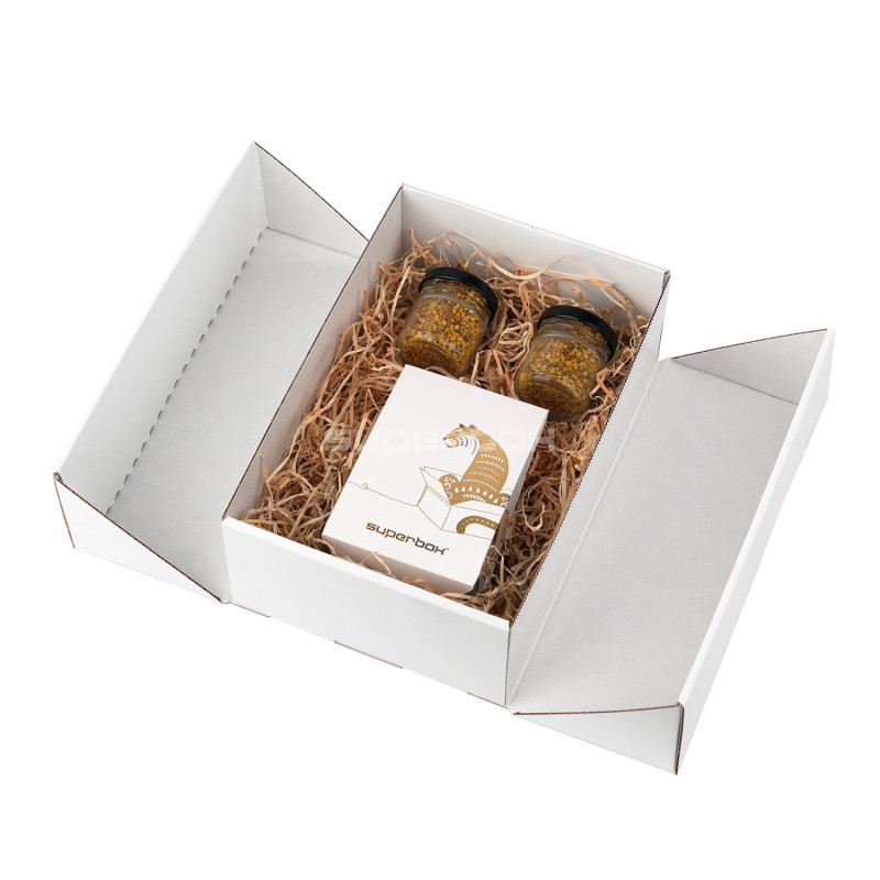 A5 Format Double Door White Gift Box with Integrated Satin Ribbon