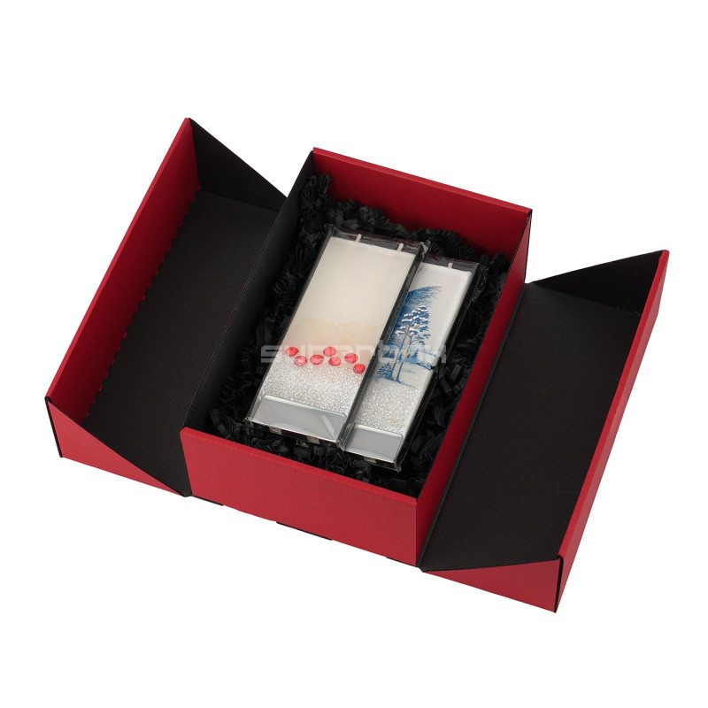 A5 Format Double Door Red Gift Box with Integrated Satin Ribbon