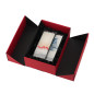 A5 format red double door box with silver ribbon, 220x150x85 mm