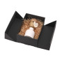 A5 format black double door box with burgundy ribbon, 220x150x85 mm