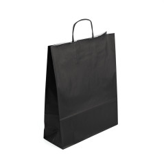 Stor sort papirpose med snoede papirhåndtag, 320 x 120 x 400 mm
