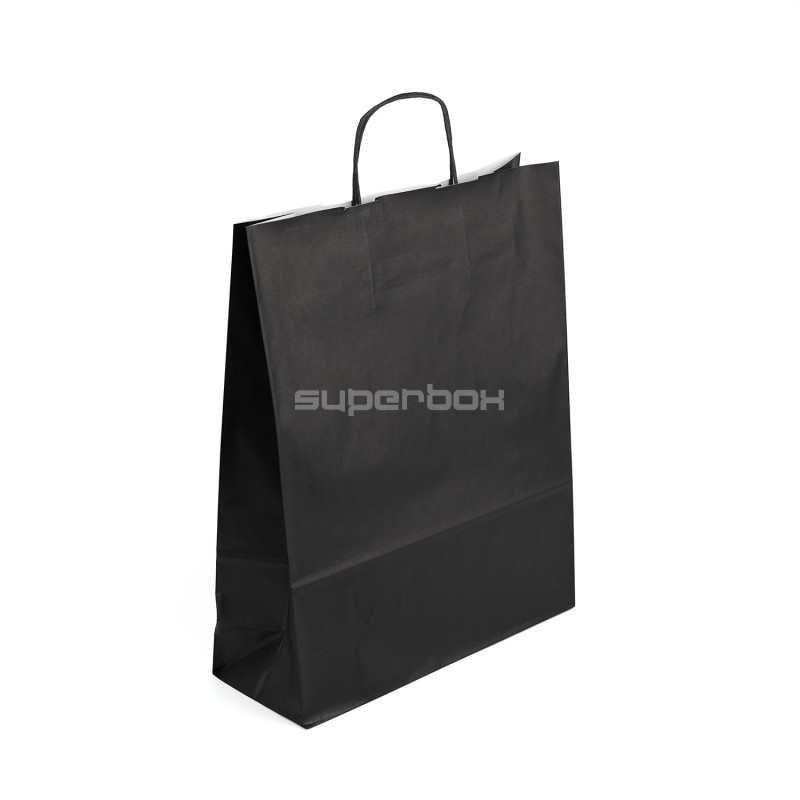 Stor sort papirpose med snoede papirhåndtag, 320 x 120 x 400 mm