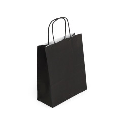 Lille sort papirpose med snoede papirhåndtag, 180x80x210 mm