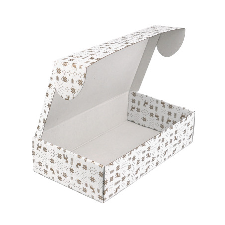 White Gift Box for Bottle with Gold Winter Pattern