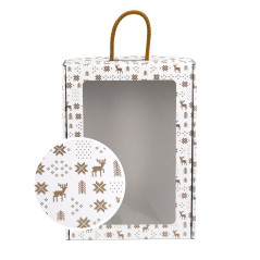White suitcase style gift box with winter patterns and window, 240x350x90 mm