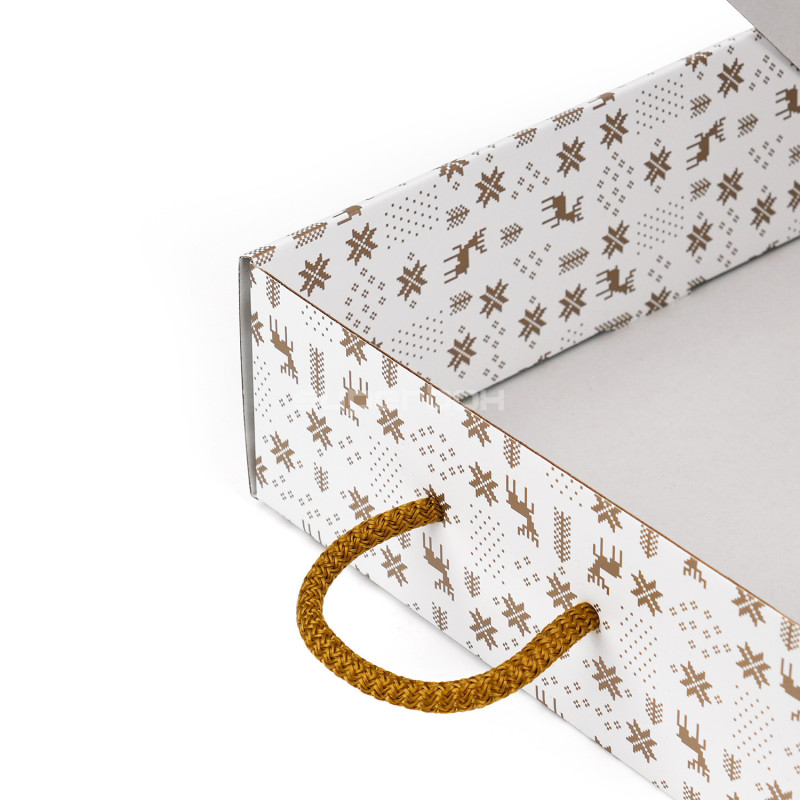 White Suitcase Style Gift Box with Winter Patterns and Window