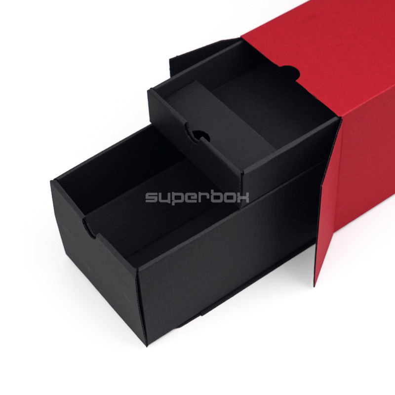 Closed Red Oblong Gift Box for Bottle with Two Drawers