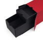 Closed red oblong gift box for bottle with wo drawers, 320x108x90 mm