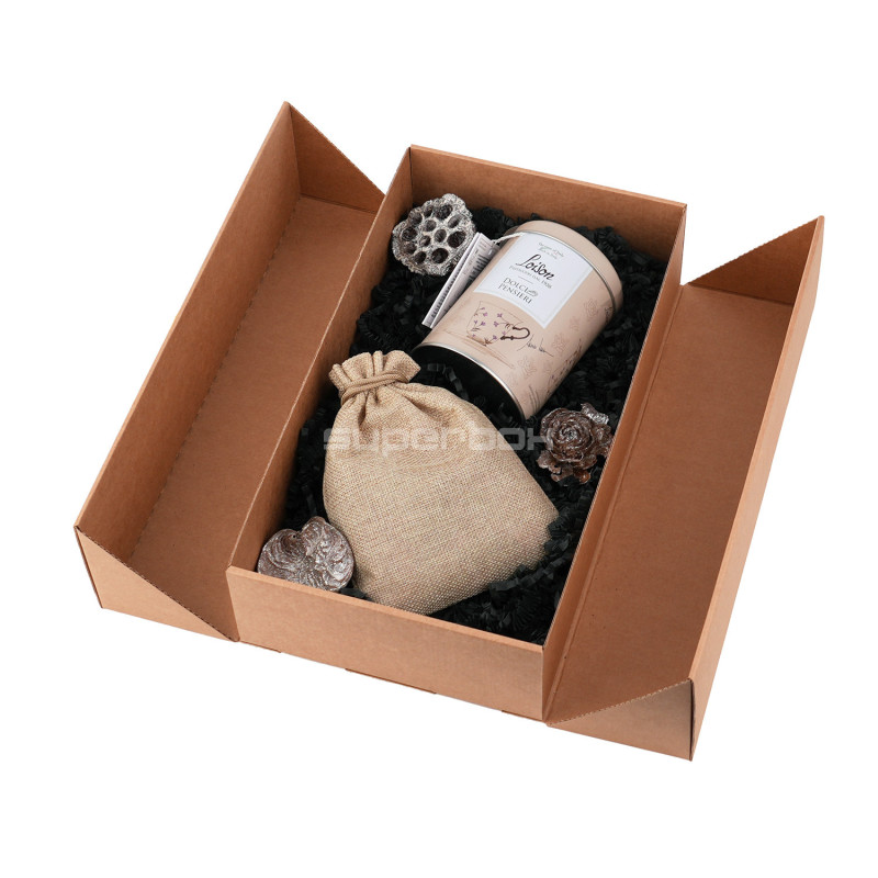 Brown Double Door Gift Box with Integrated Ribbon