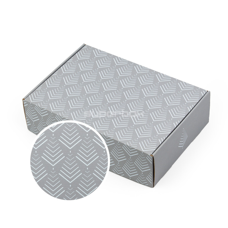 Grey Christmas gift box with a Christmas tree pattern, 305×215×85 mm