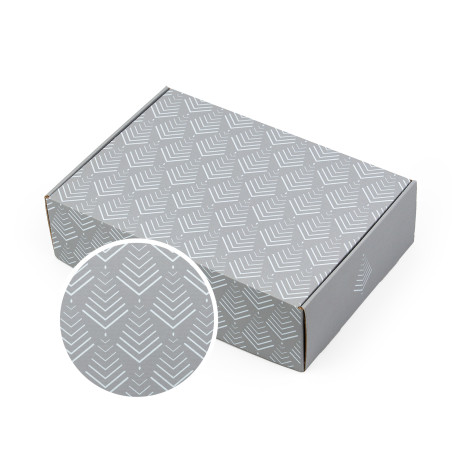Grey Christmas gift box with a Christmas tree pattern, 305×215×85 mm