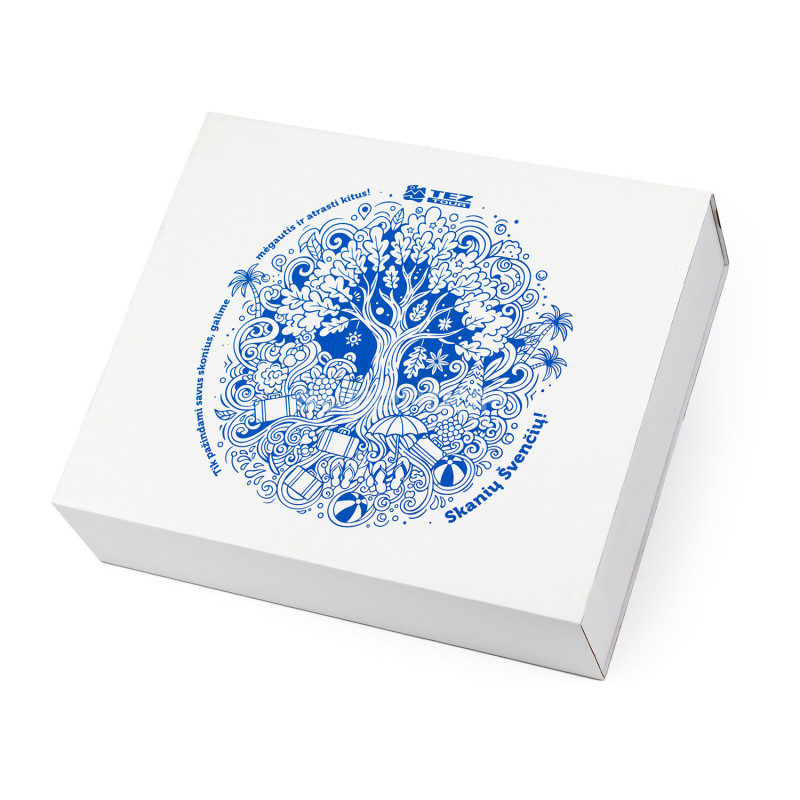 Hvid stor gaveæske med ærme af bølgepap