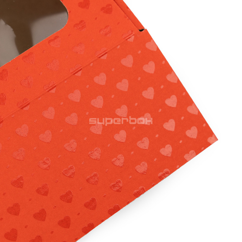 Red Gift Box with Window and Heart Pattern Red Gift Box with Window and Heart Pattern