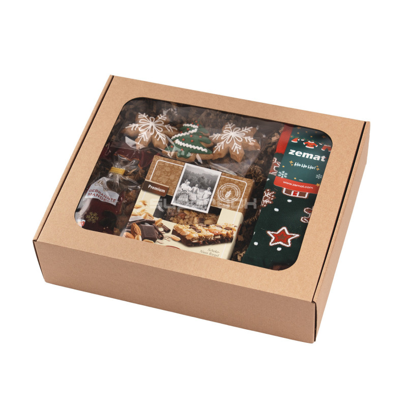 Brun gaveæske med gennemsigtigt vindue til 3 flasker Brun gaveæske med gennemsigtigt vindue til 3 flasker