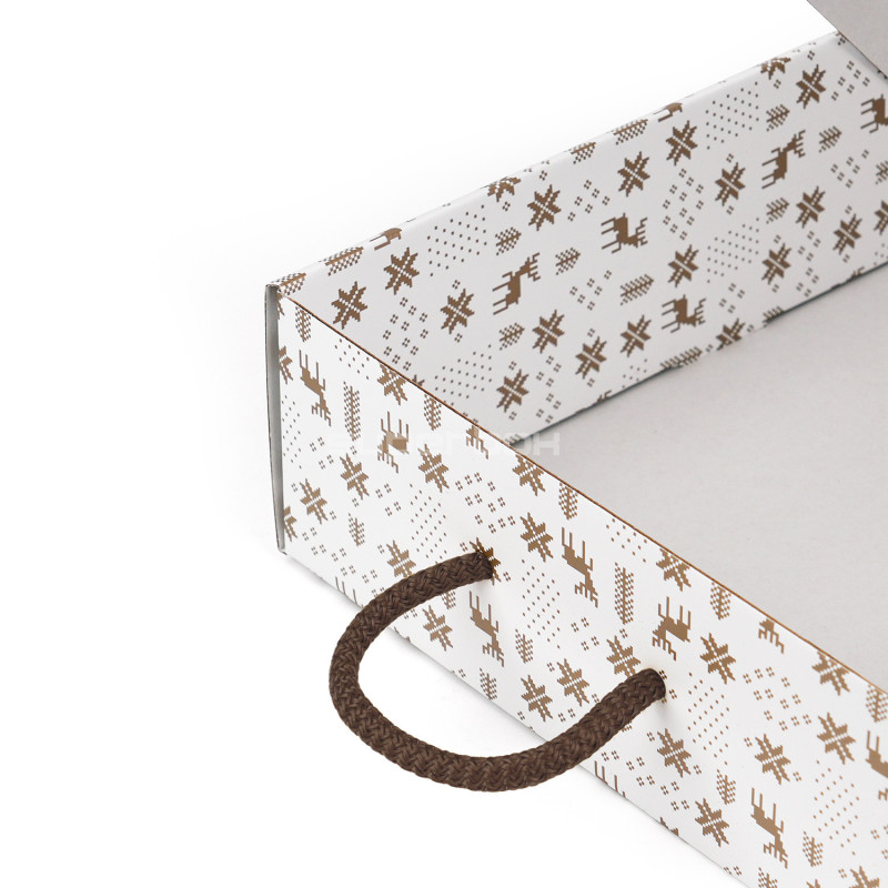 White Suitcase Style Gift Box with Winter Patterns and Window