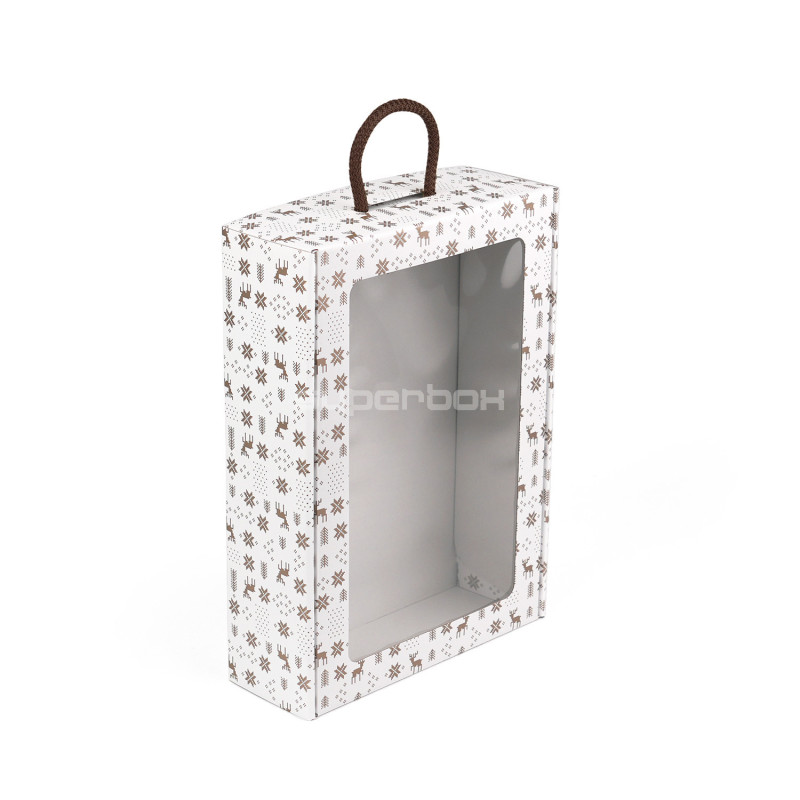 White Suitcase Style Gift Box with Winter Patterns and Window
