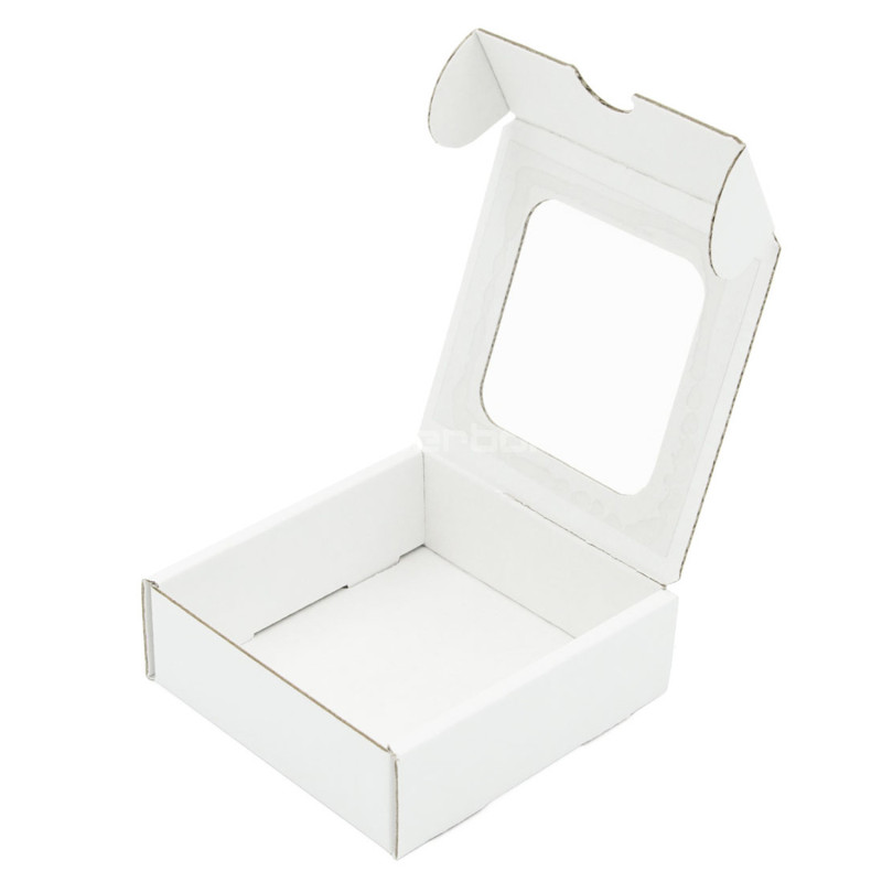 White Mini Box from Corrugated Board with Window