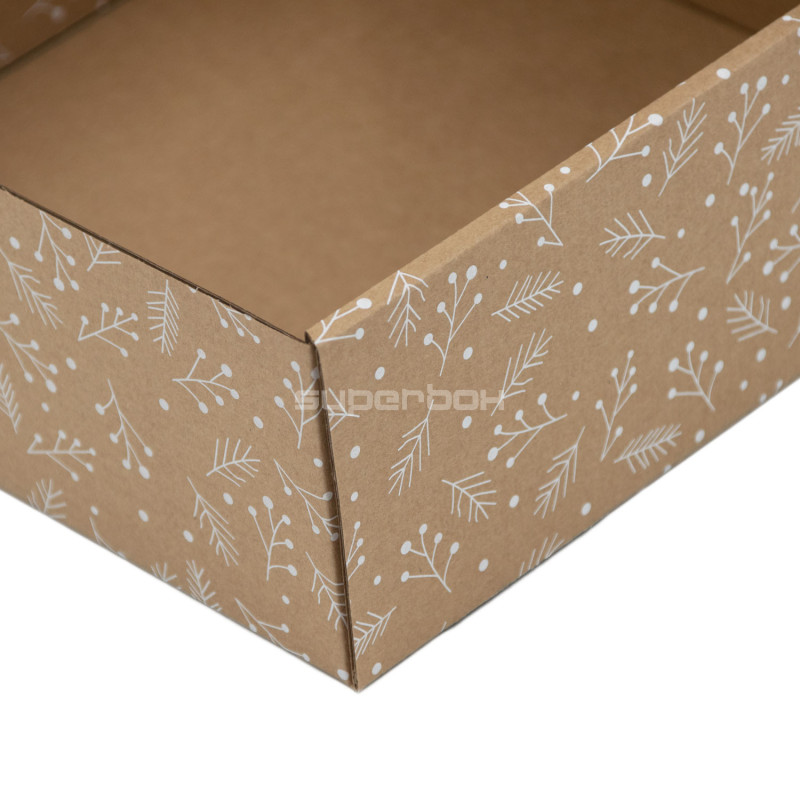 Brun kasse til saucekrukker med PVC-vindue WHITE BERRIES