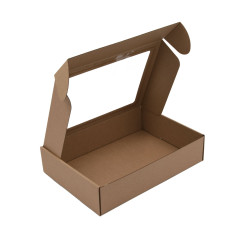 Brun, nem at samle kasse med PVC-vindue, højde 7 cm