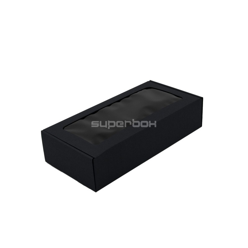 Black Quick Closing Long Box with Clear Window to Pack Food Sets