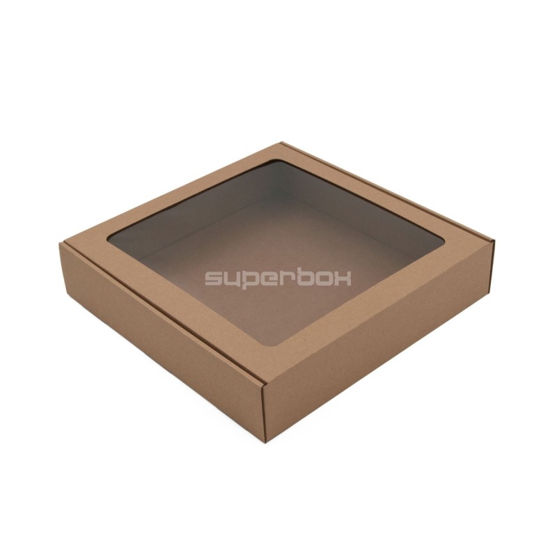 Brown Square Box Depth of 5.5 cm with Window for Snacks Set Packaging