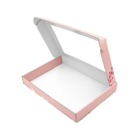 Pink gaveæske med hjerte-design og PVC-vindue