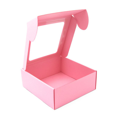 Pink æske med PVC-vindue til emballering af saucekrukker