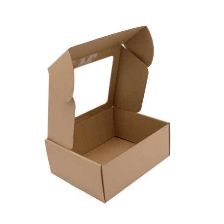 Brun papkasse med PVC-vindue