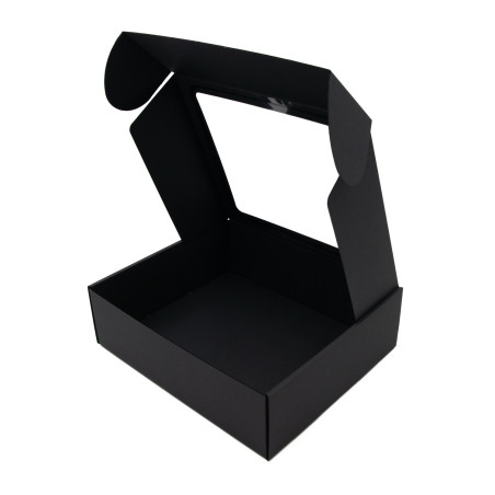 Solid sort æske med vindue, 9 cm høj