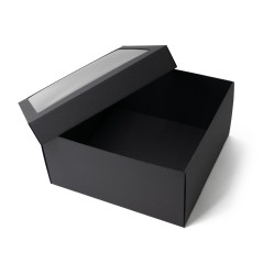 Sort stor firkantet æske 15 cm høj med PVC-vindue