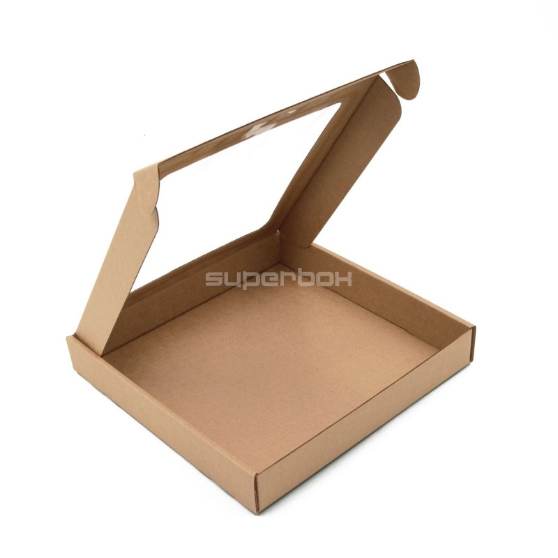 Brun kasse med PVC-vindue, 3 cm høj