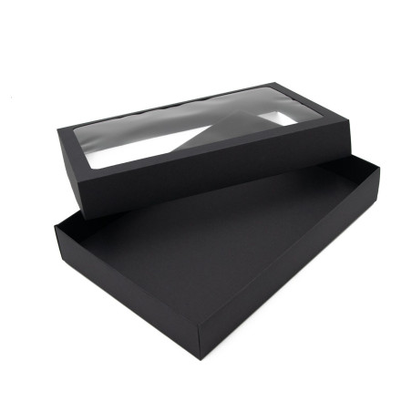 Sort todelt kasse med PVC-vindue, 5 cm høj