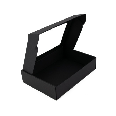 Sort æske med hurtiglukning, 5 cm høj, med PVC-vindue