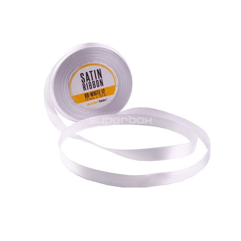 Diskret hvidt satinbånd, 12 mm bredt
