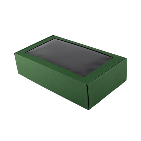 Grøn gaveæske med vindue til flaske | 340x195x85 mm | Superbox