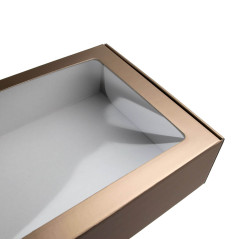 Dæmpet guld A4 gaveæske med PVC-vindue | 305x215x85 mm | Superbox