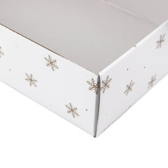 Hvid gaveæske med gyldne snefnug | 305x215x85 mm | Superbox